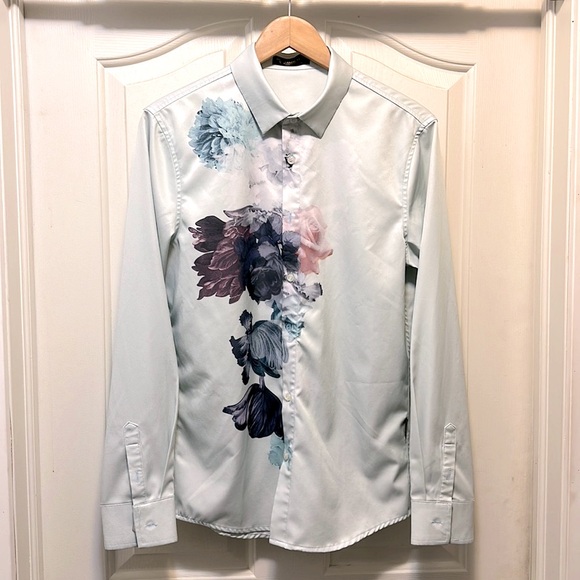 Men’s flower pattern shirt (Cool Aqua Color) - Picture 2 of 6